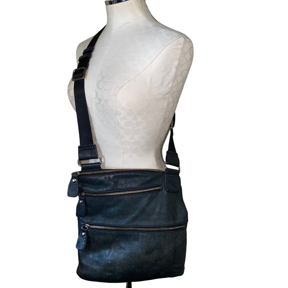 Margot Leather Crossbody Zippered Bag with adjustable strap Navy Blue